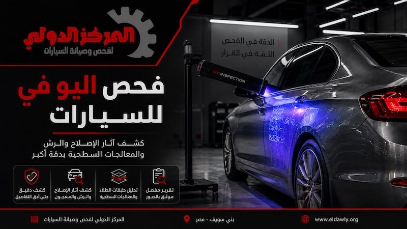 فحص جسم السيارة باستخدام جهاز الأشعة فوق البنفسجية UV في المركز الدولي لفحص وصيانة السيارات